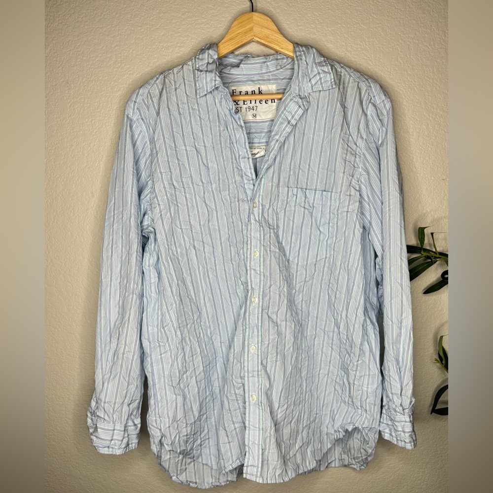 Frank & Eileen Joedy Button Down Shirt Medium Blue Green Stripe Cotton Relaxed